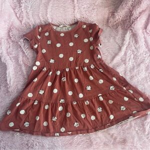 🎀5/$25🎀 H&M girls 7 casual dress rust orange polka dot cat faces euc